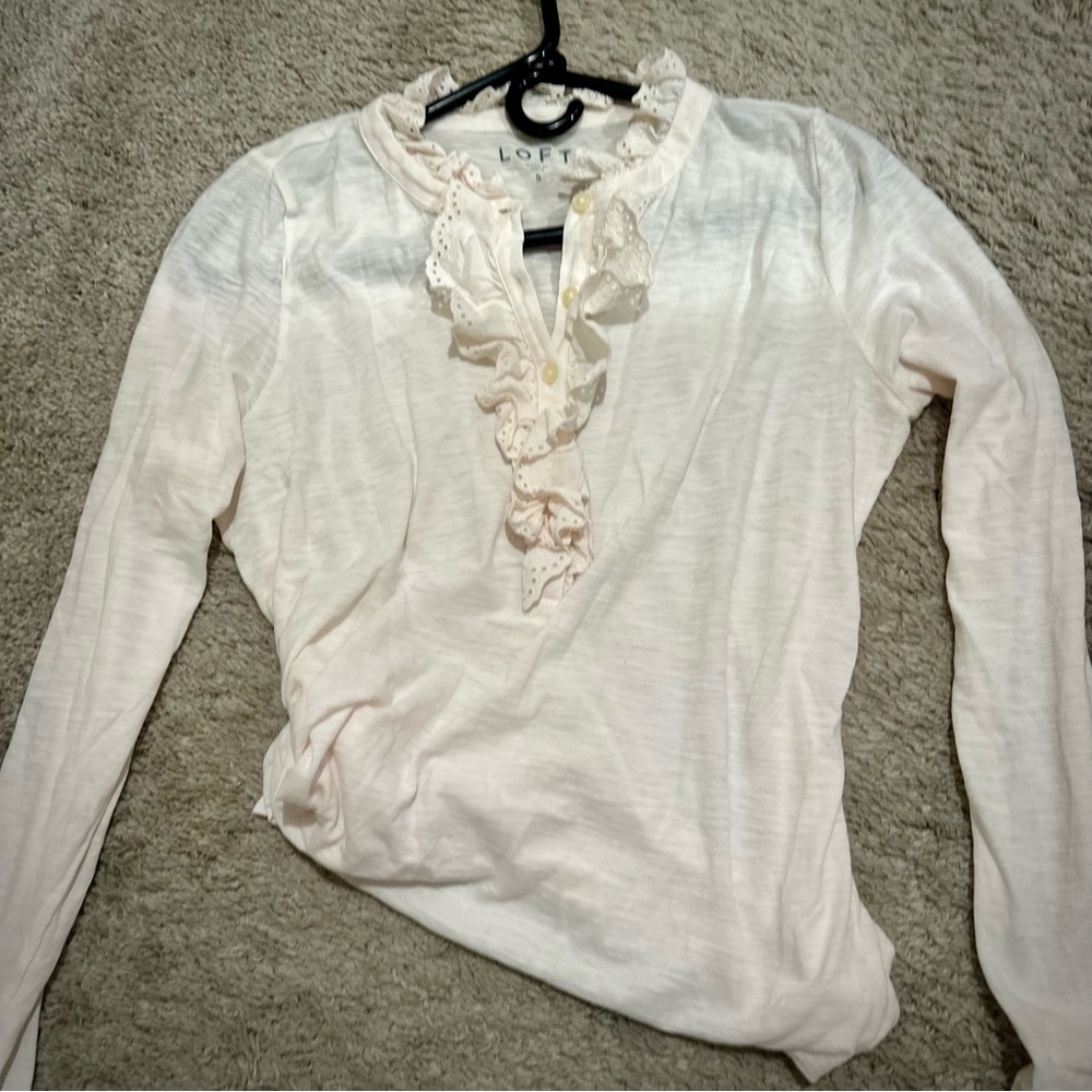 LOFT Women's White Ruffle Blouse